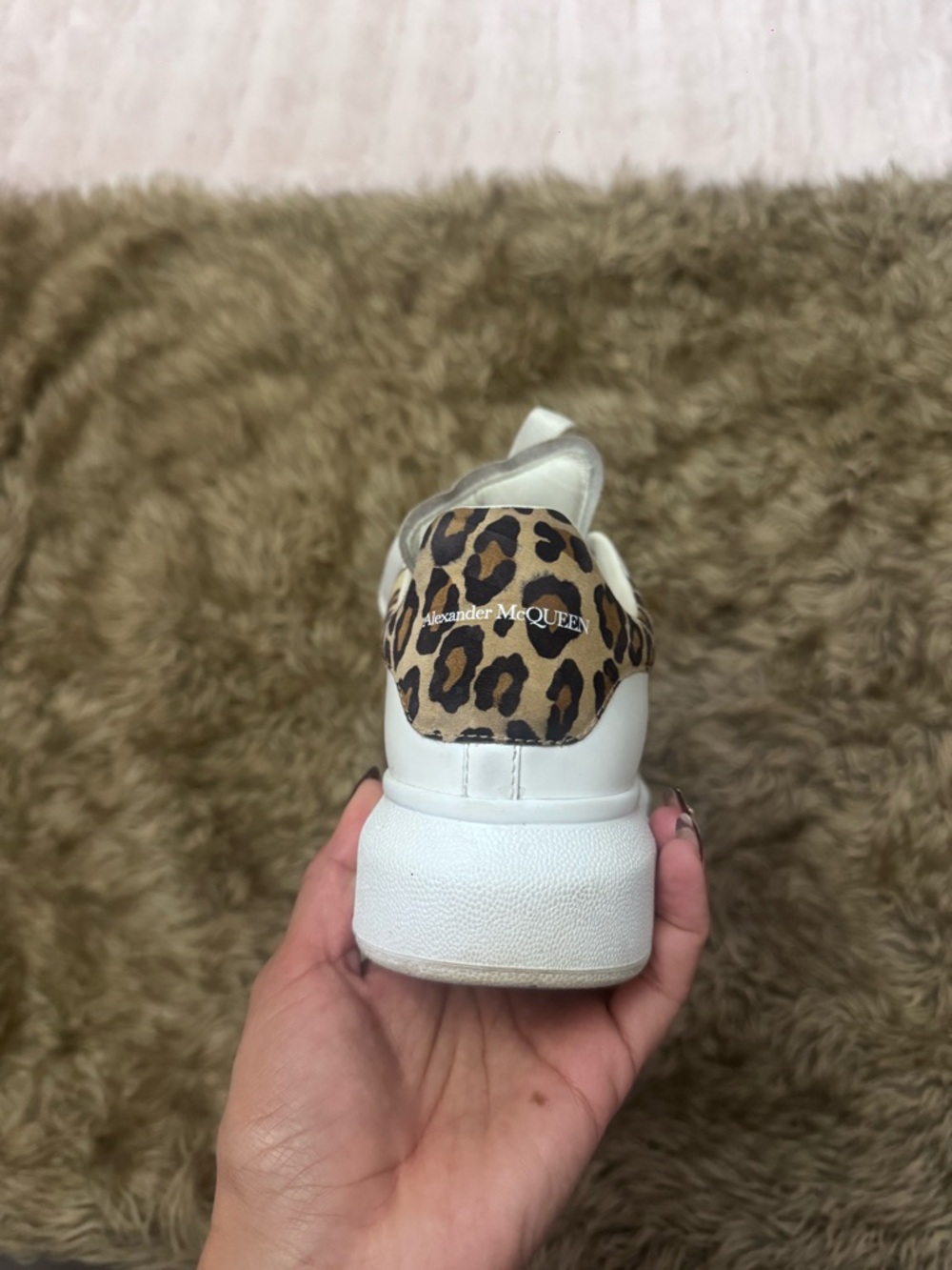 Alexander McQueen White Platform Sneakers with Leopard Heel Tab - Picture 6 of 7